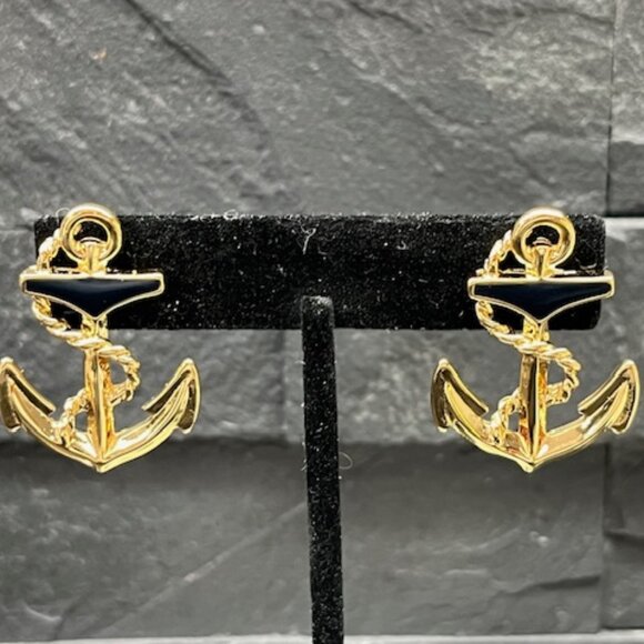 1989 Anchors Away Earrings by Avon for Pierced Ears, Nautical Statement Jewelry - Picture 2 of 3